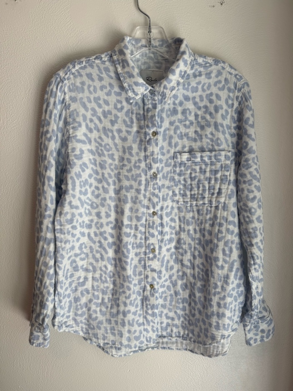 Rails Josephine Animal Light Blue and White Button-Up Shirt Organic Cotton - Picture 2 of 10
